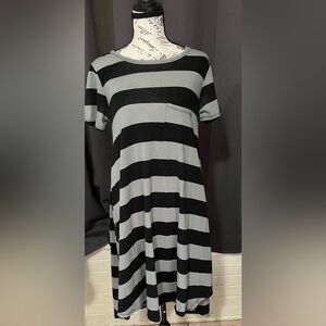 LuLaRoe Black and Gray Striped Maxi Dress